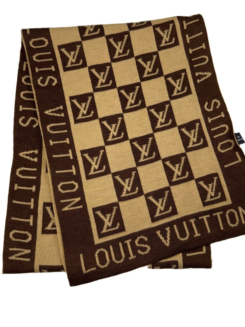 Scarf Brown Tan Monogram Cashmere Knit Winter Brown Tan LV